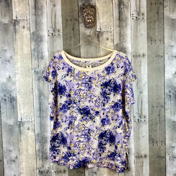 NWT By Anthropologie Splatter Abstract Print Boxy Tee in Purple Combo Size XL. - Picture 1 of 10